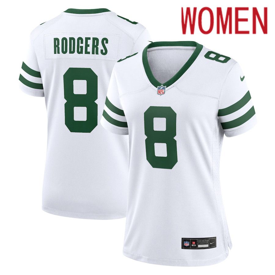 Women New York Jets #8 Aaron Rodgers Nike Legacy White Game NFL Jersey->women nfl jersey->Women Jersey